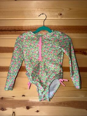 Cat & Jack Long-Sleeve Floral Rash Guard Swimsuit - Pink, Green